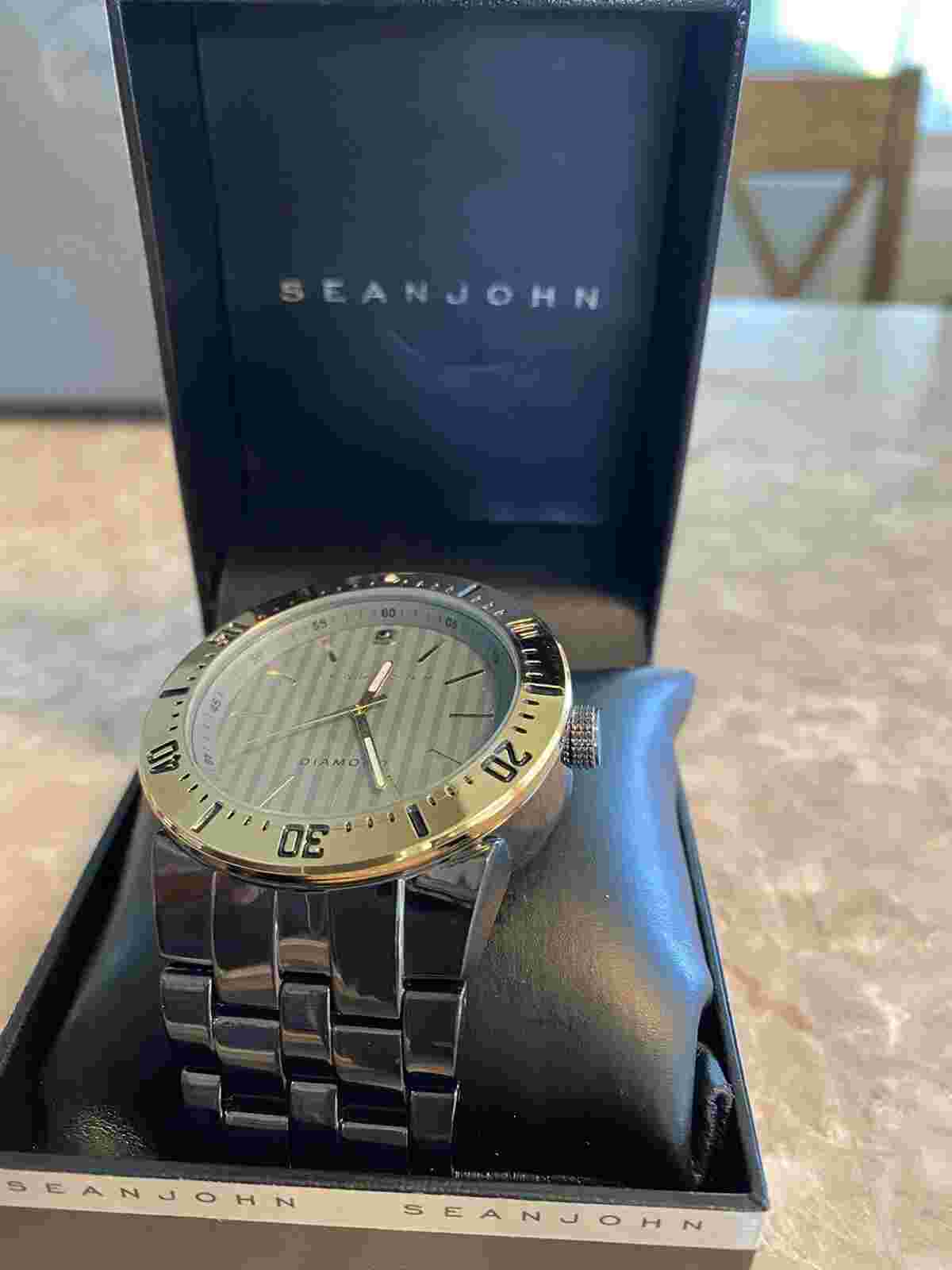 Sean John Mes’s Black Diamond Accent Gunmetal Bracelet Watch 10030889