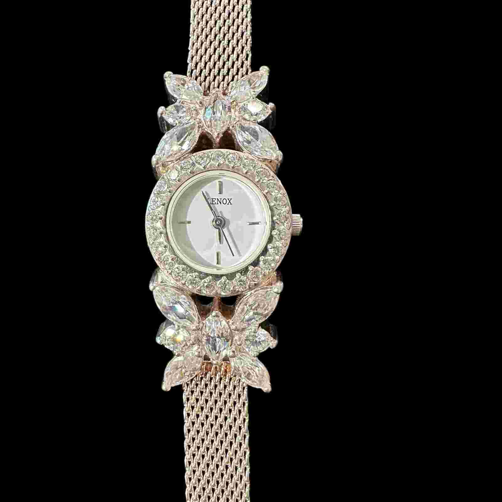 Lenox Crystal Butterfly Quartz Watch Stainless Steel Mesh Band, New Battery