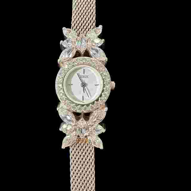 Lenox Crystal Butterfly Quartz Watch Stainless Steel Mesh Band, New Battery