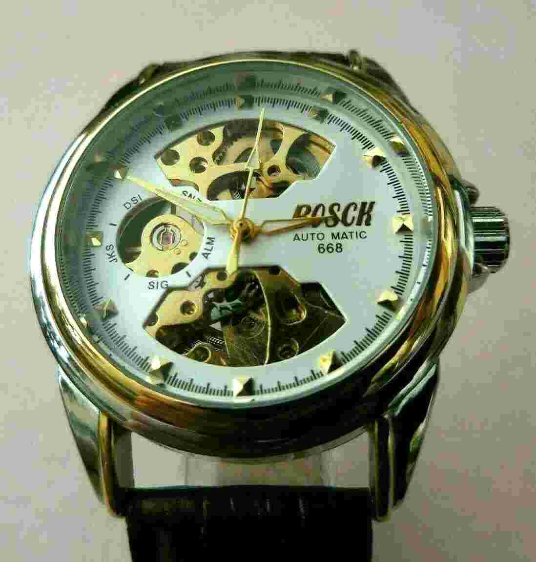 BOSCK 668 SEMI SKELETON AUTOMATIC MIXED WATCH, DAYS, AR VIEW, VF FUNCTIONS
