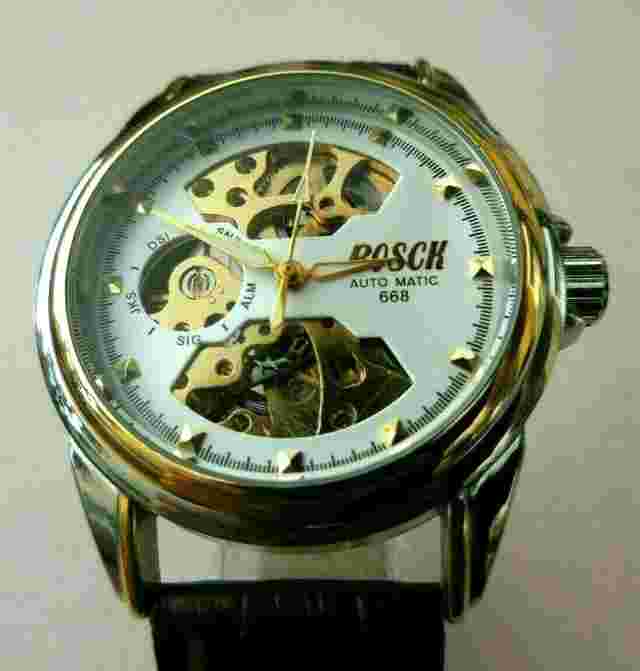BOSCK 668 SEMI SKELETON AUTOMATIC MIXED WATCH, DAYS, AR VIEW, VF FUNCTIONS