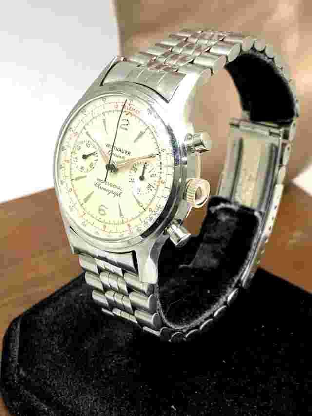 Wittnauer Men's Watch 3526 228T Vintage Swiss Chronograph Mechanical Silver 35mm