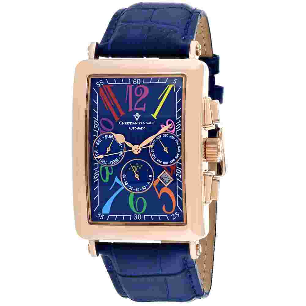 Christian Van Sant CV9144 Prodigy 52mm Men's Blue Leather Watch