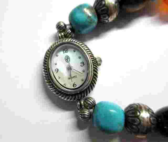 CAROLYN POLLACK, Relios STERLING SILVER WATCH, Gemstone Bracelet, Southwestern.