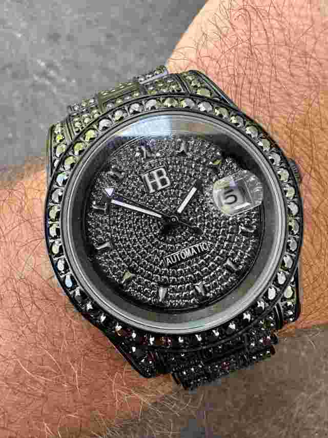 15ct Black MOISSANITE Mens Presidential Watch Iced Bust Down Hip Hop