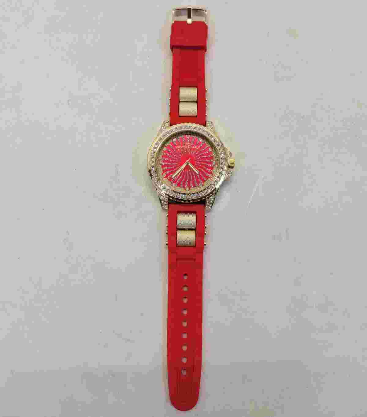 Montres Carlo Men's 53mm Big Face Quartz Watch - Red Silicone Band, Model 51586