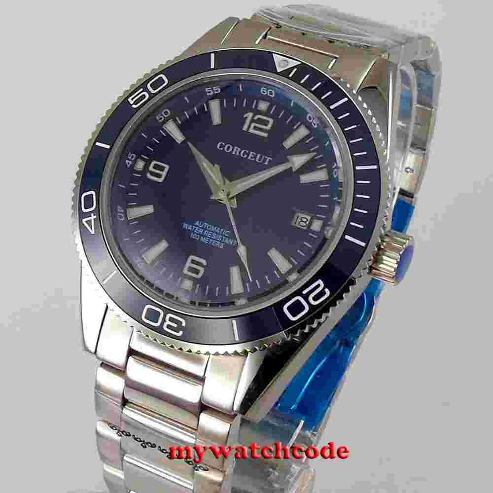 41mm CORGUET blue dial sapphire glass miyota Automatic mens watch ceramic bezel