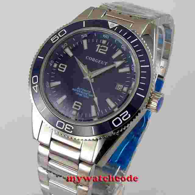 41mm CORGUET blue dial sapphire glass miyota Automatic mens watch ceramic bezel