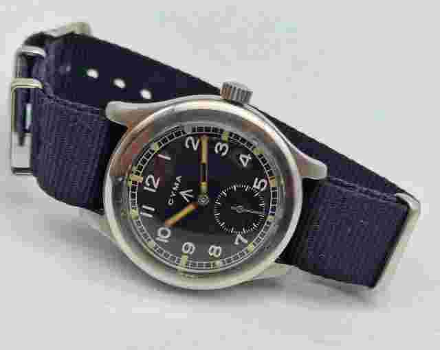 VERY RARE 40'S W.W.W. CYMA DIRTY DOZEN BLACK DIAL MAN'S WATCH P16602 21602 /V098