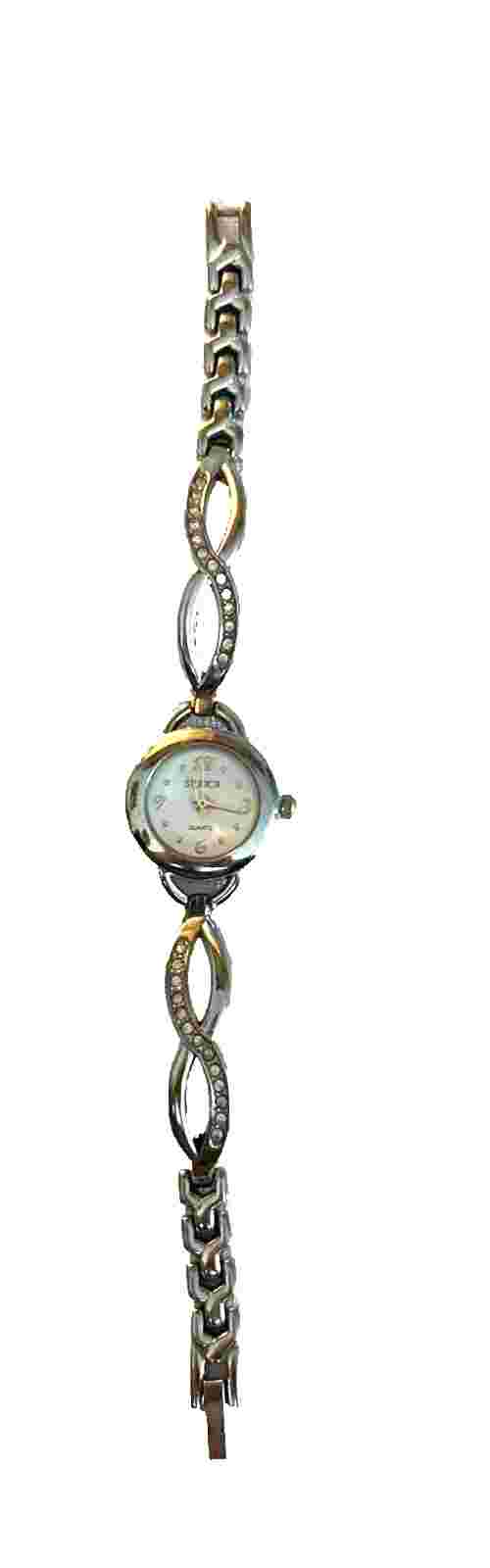 Studio Women's 7" Silvertone Watch Rhinestone Band New Battery