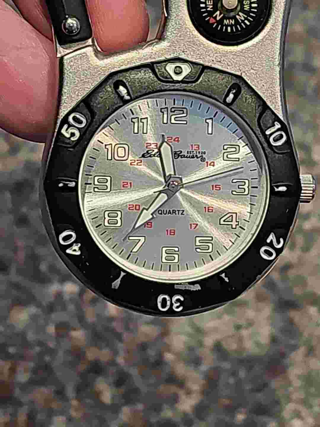 Eddie Bauer Carabiner Outdoor Watch & Compass — bottle opener, needs battery