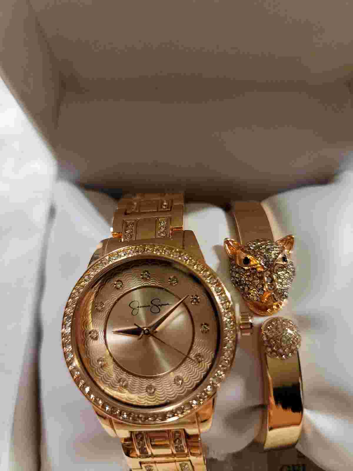 Jessica Simpson Rose Gold Watch And Animal Bracelet Bling JSB8002RG