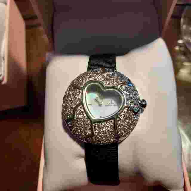 JLo by Jennifer Lopez JL/2633WMBK Silver Heart Crystal Black Band Women's Watch