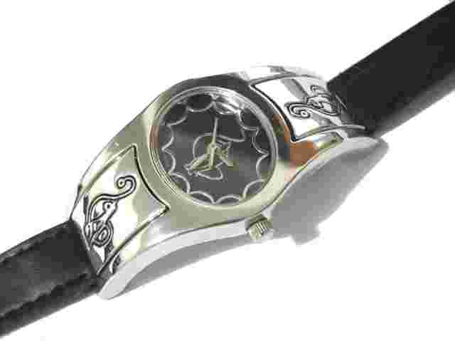 Silver Tone Metal Case Black Leather Band Baby Phat Ladies Watch