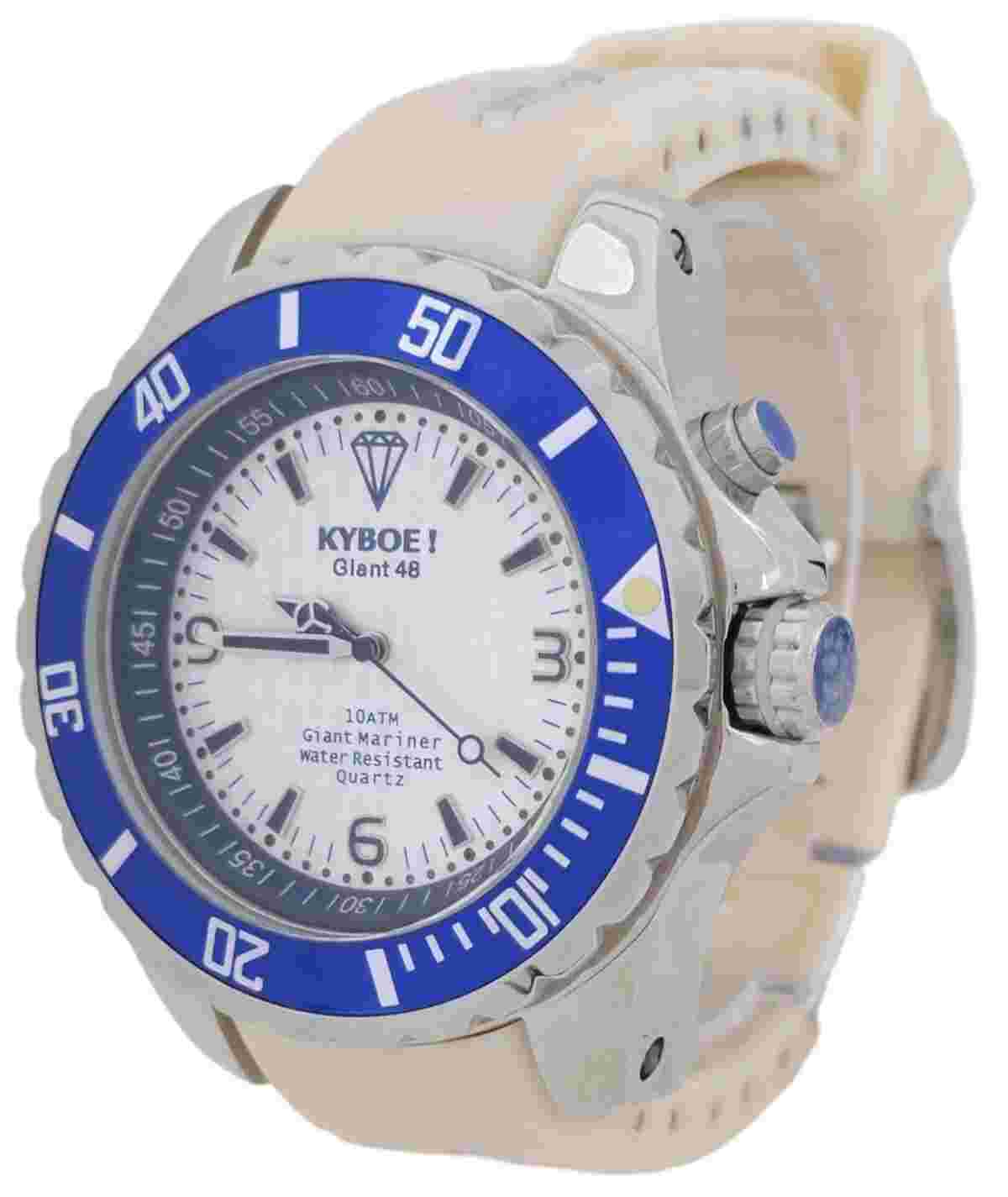 Kyboe! Mens Watch Giant 48MM Stainless Steel Case Beige Silicone Band 100M WR