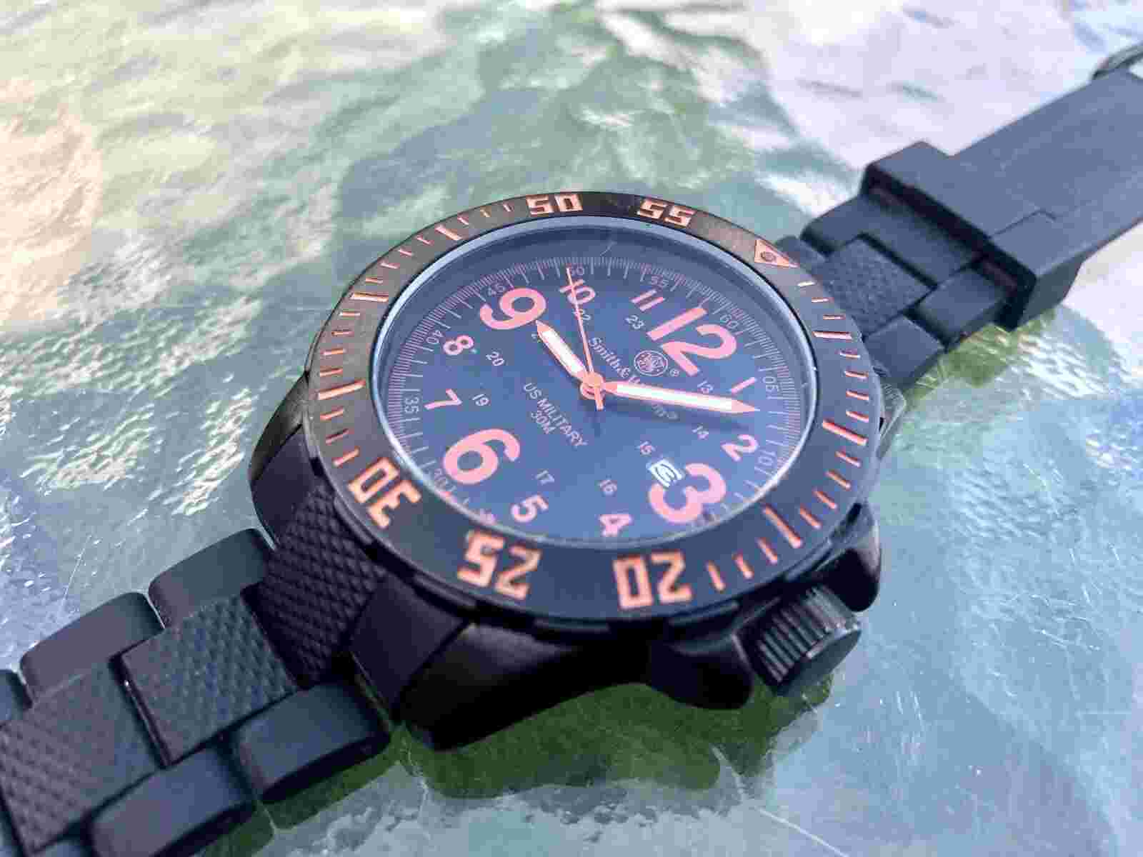 Smith & Wesson Watch • Men's Black & Orange Round • 30m Shows Date Needs Battery