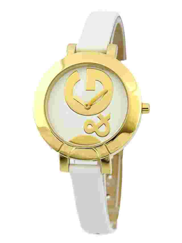 D&G Women's DW0523 Hoop-La PVD Golden Case White Leather Strap Watch