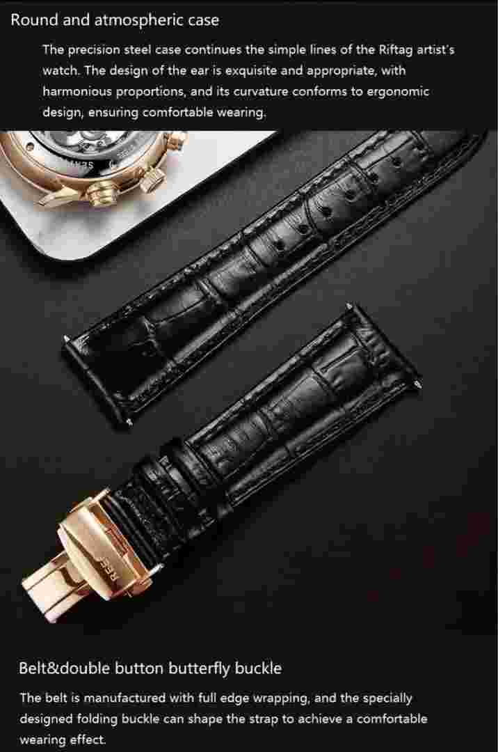 Reef Tiger Men's Multifunctional Mechanical Watch Ultra-Thin Business Watch