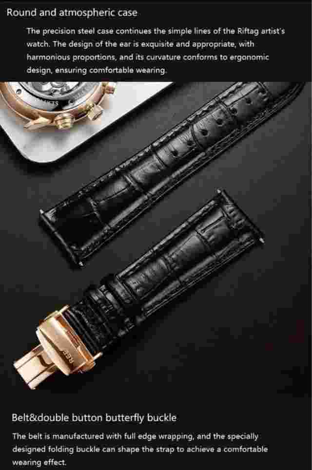 Reef Tiger Men's Multifunctional Mechanical Watch Ultra-Thin Business Watch