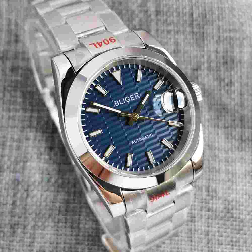 BLIGER Blue Dial Polished 36/39mm NH35A Automatic Men Watch Sapphire Glass Date