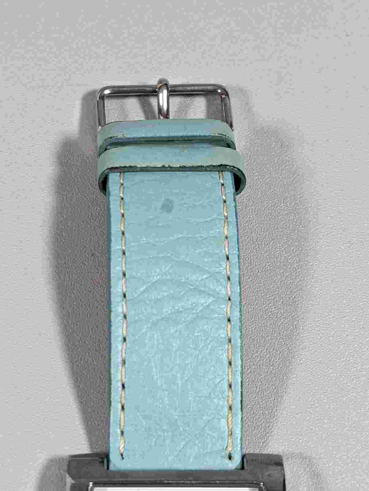 Talbots Silver Tone Dial Rectangle Case Blue Leather Band Watch