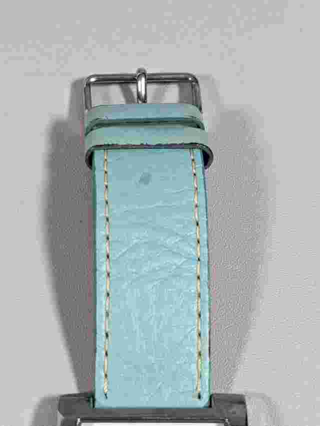 Talbots Silver Tone Dial Rectangle Case Blue Leather Band Watch