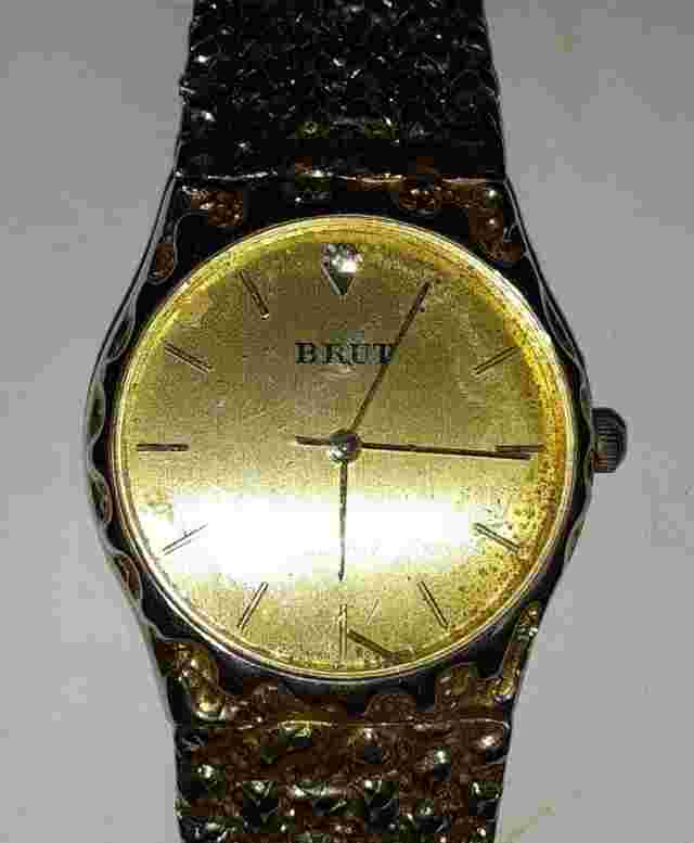 Vtg Retro BRUT Dress Watch HEAVY Gold tone Untested.