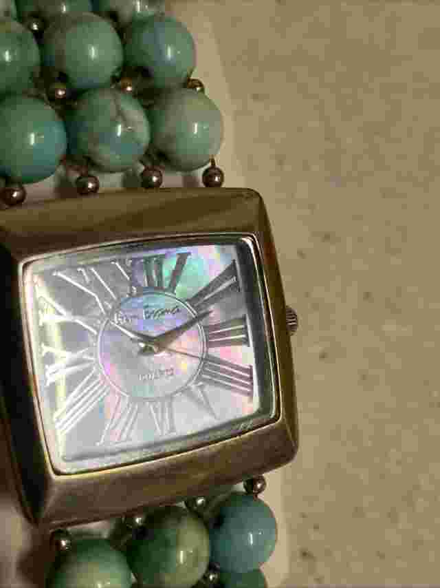 Women's GEM ESSENCE Turquoise Silver Tone Stretch Band Watch, MOP Dial