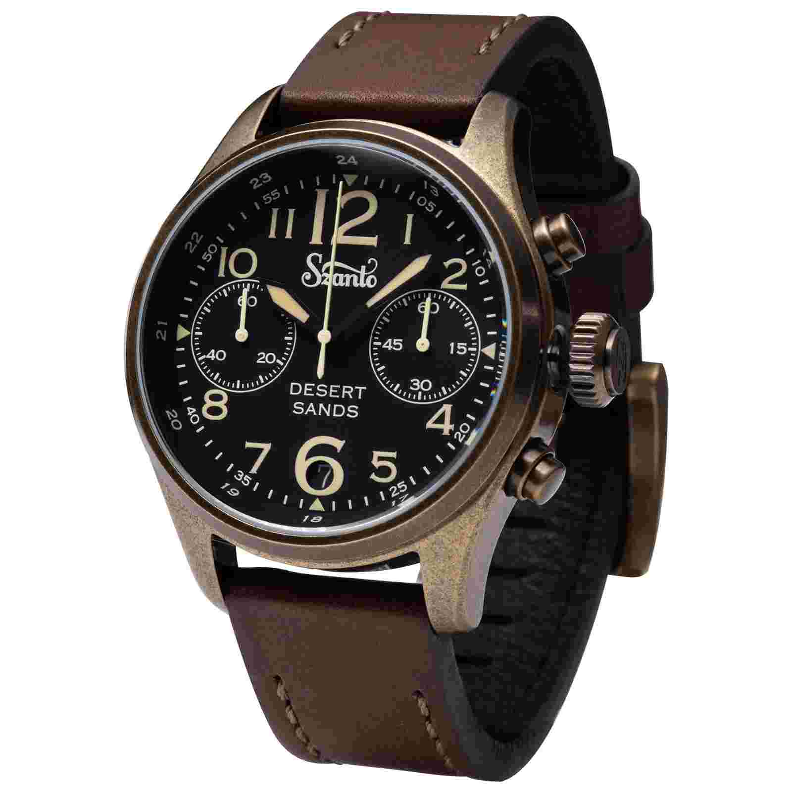 Szanto Pilot Watches Black Dial Brown Strap A. Gold One Size SZ 4552