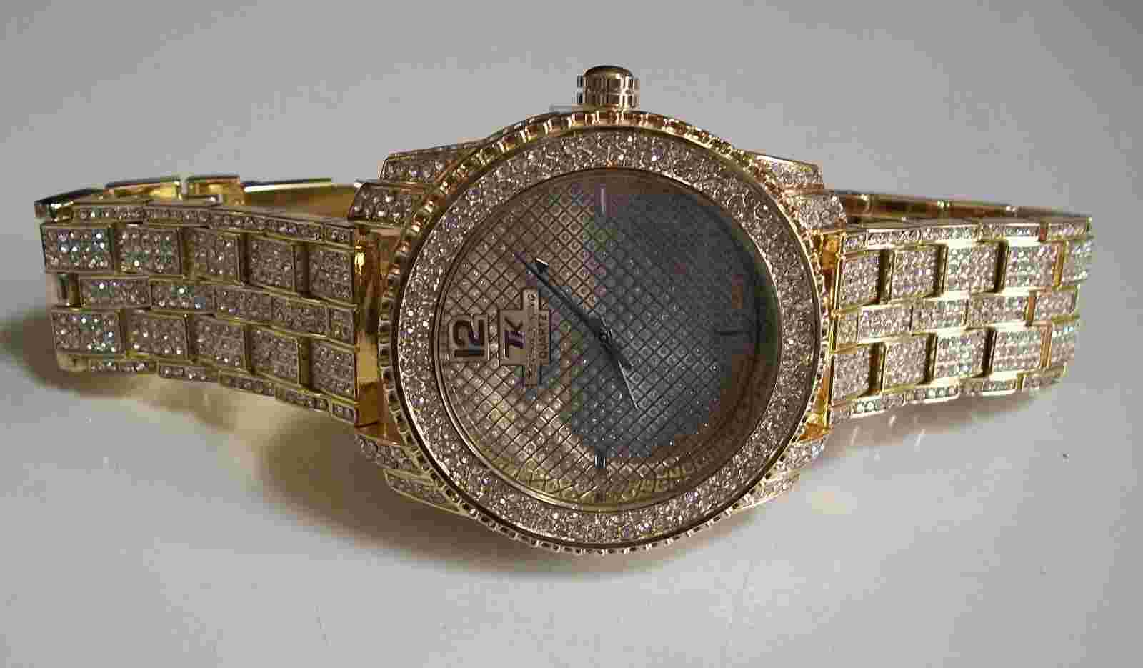 Men's stone gold finish dressy hip hop fashion wrist watch