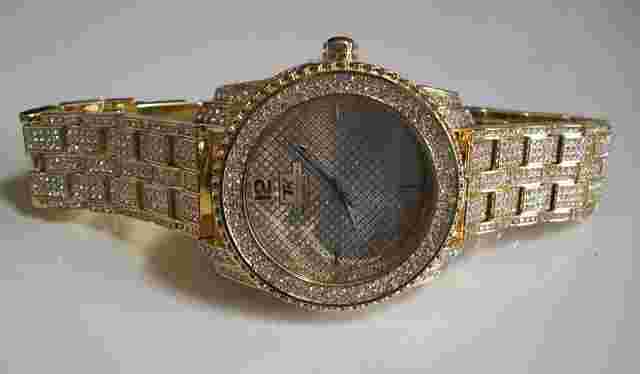 Men's stone gold finish dressy hip hop fashion wrist watch