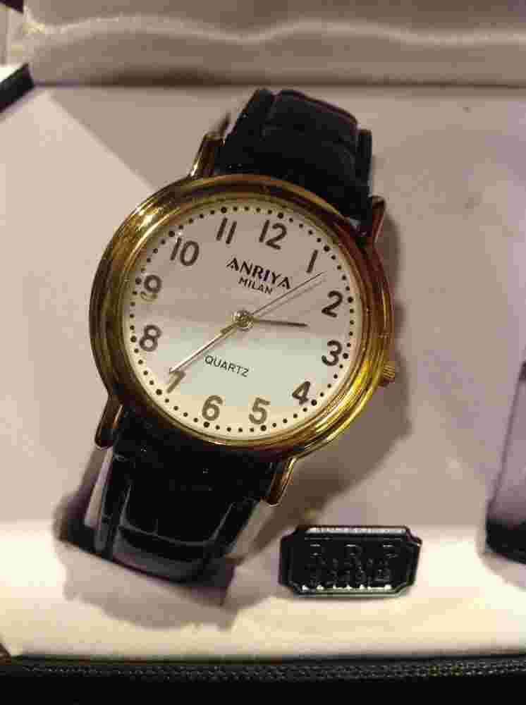 Anriya Milan Watch Set Gold Casing Black Leather Band