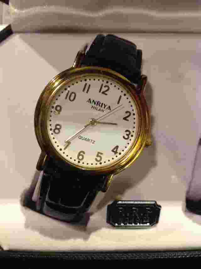 Anriya Milan Watch Set Gold Casing Black Leather Band