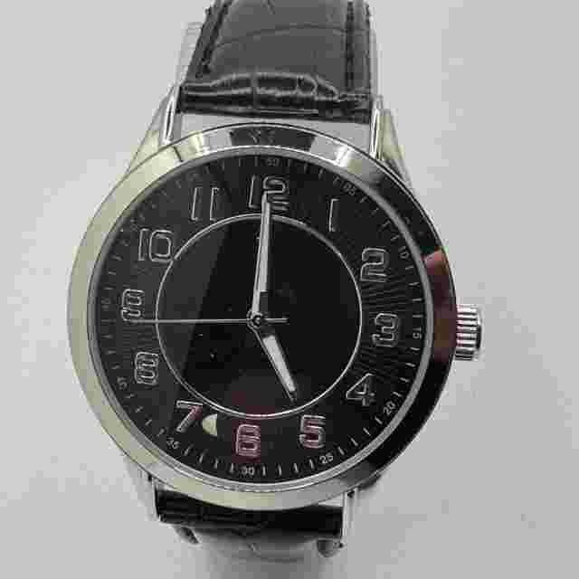 Merona Quartz Watch Men Silver Black Faux Leather Japan Movt Analog New Battery