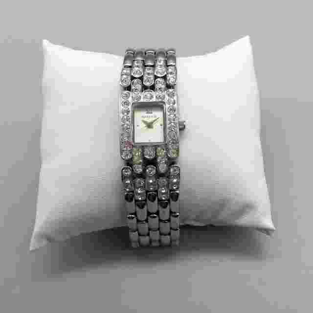 MARY KAY Watch Women 19mm Silver Tone Crystals Rectangle Dial New Battery 8.75"