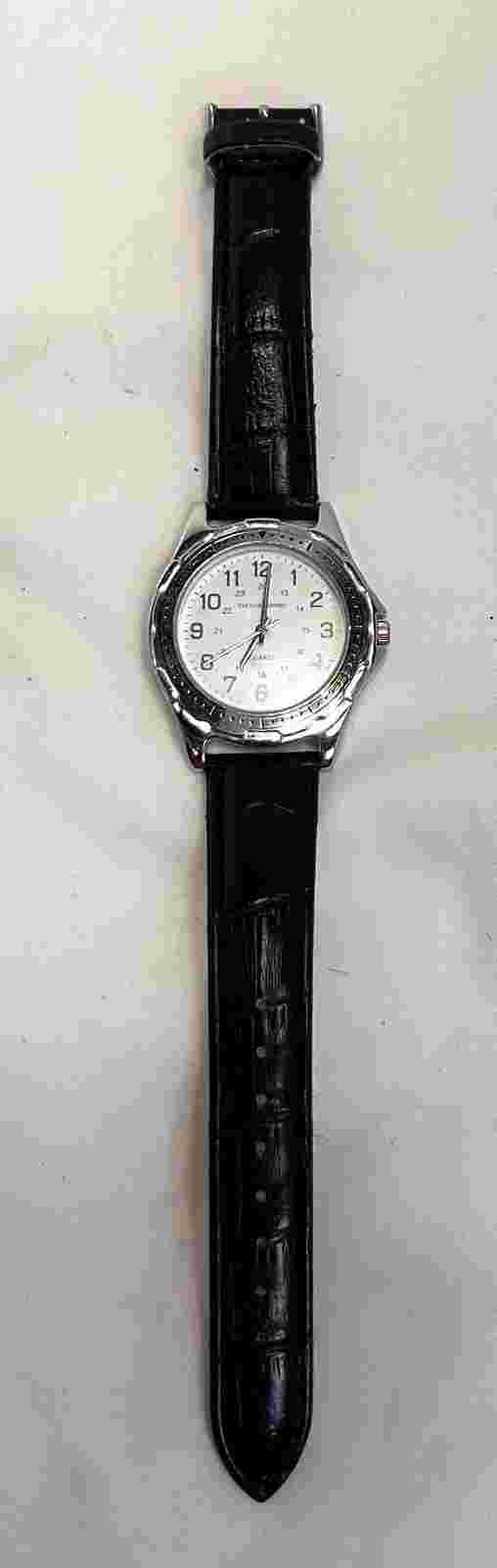 Taylor Jensen Quartz Ladies Watch White Face Black Leather Strap