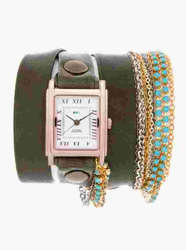 La Mer Turquoise Crystal Slate Gray with Gold Case Wrap