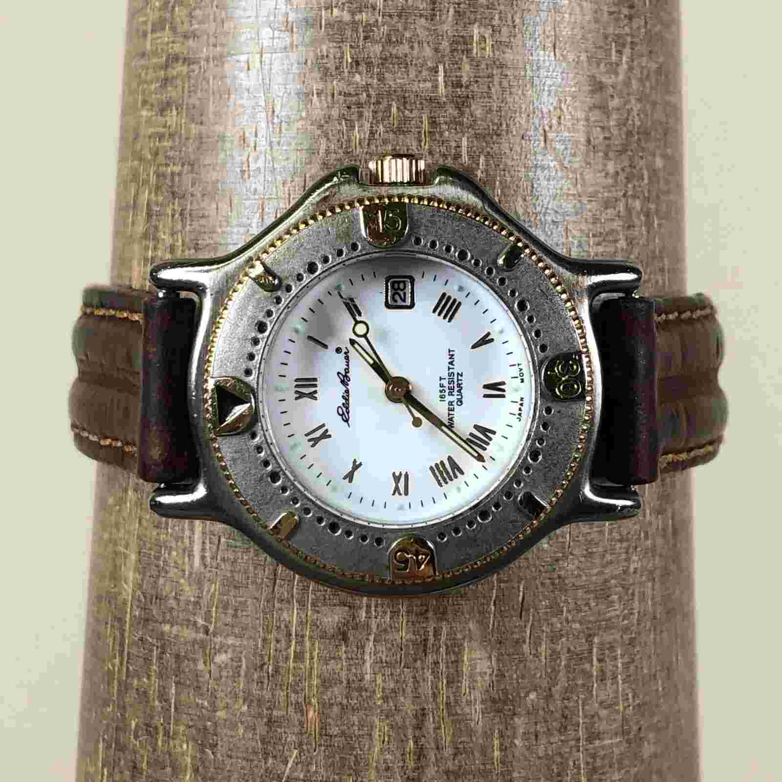 Eddie Bauer Women 53202 Pacific White Dial Date 29mm Leather Quartz Watch 6 1/2"
