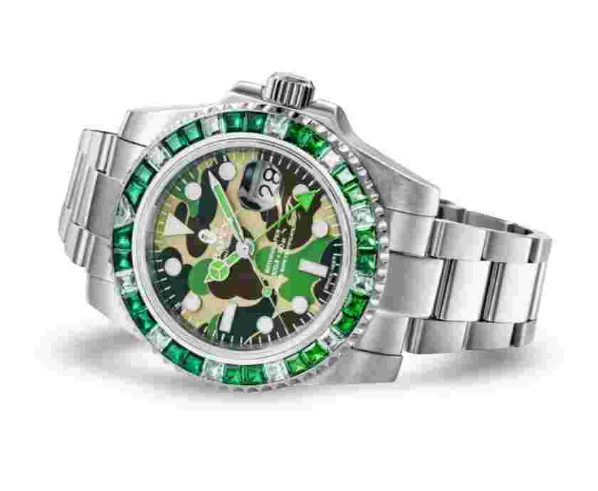 A BATHING APE Men's Watch TYPE 2 BAPEX ABC CAMO CRYSTAL STONE GREEN