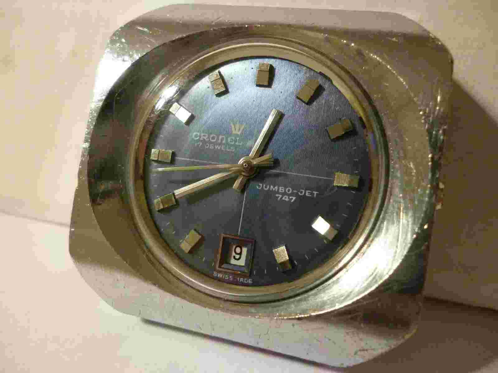 Vintage Men´s Swiss Cronel Jumbo Jet 747 Circa 1970 Working As Is To Restore!