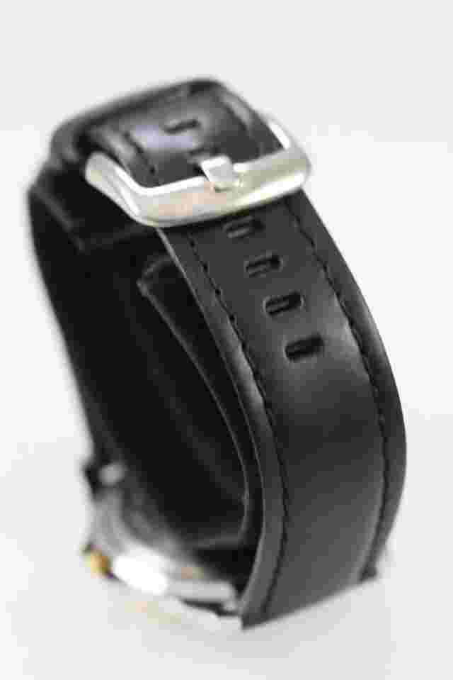 Lorus Sports Watch Men Silver Gold Stainless 50m Black Leather Date White Quartz