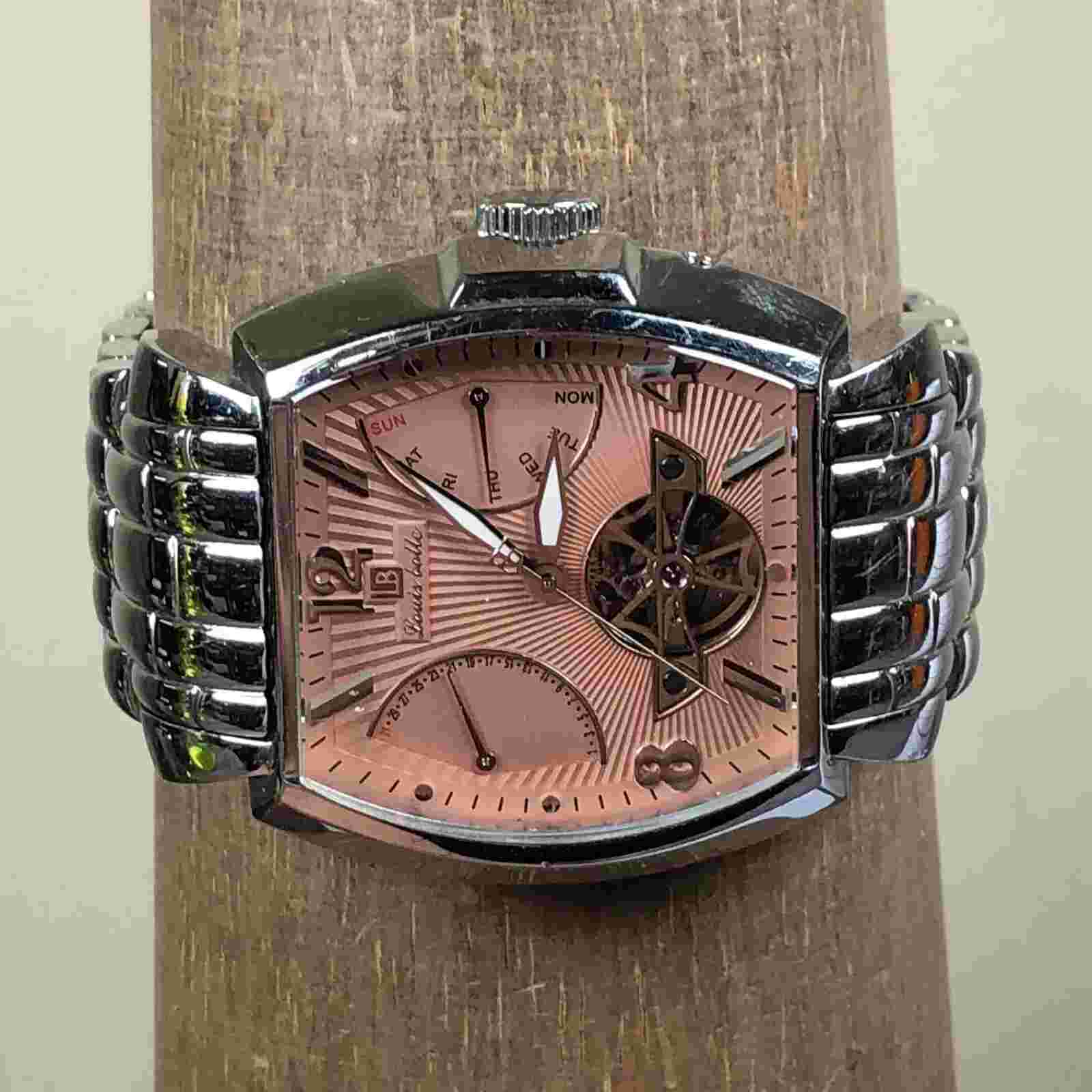 Louis Bolle Men E454M-2504 Stainless Automatic For Watch Parts Or Repair Only