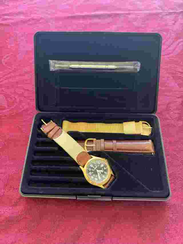LL Bean Field Watch Watch Men 37mm Gold Tone Calendar Date 3 Bands