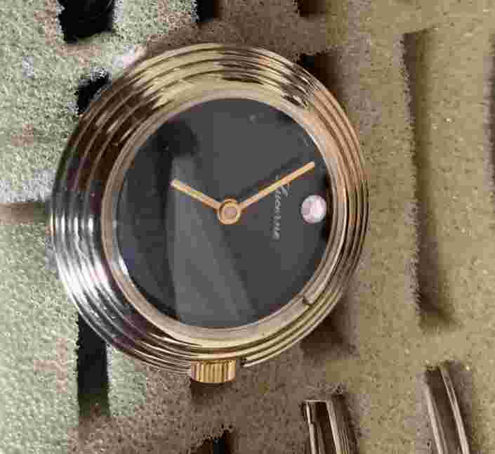 New Old stock 1970s Mint unused LUCERNE  Black Face W/ Rhinestone Windup Watch