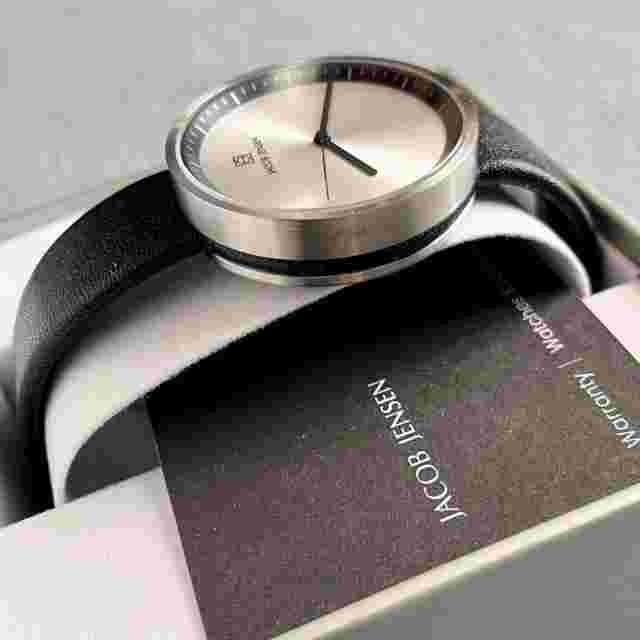 Jacob Jensen Design Analogue Watch Black Leather Strap 280 Silver Color Used