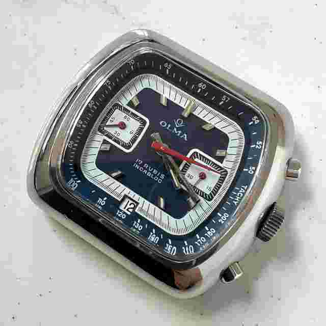 Olma Incabloc Cal 7734 Watch Vintage Mens Monaco 17 Rubis Blue Dial RARE