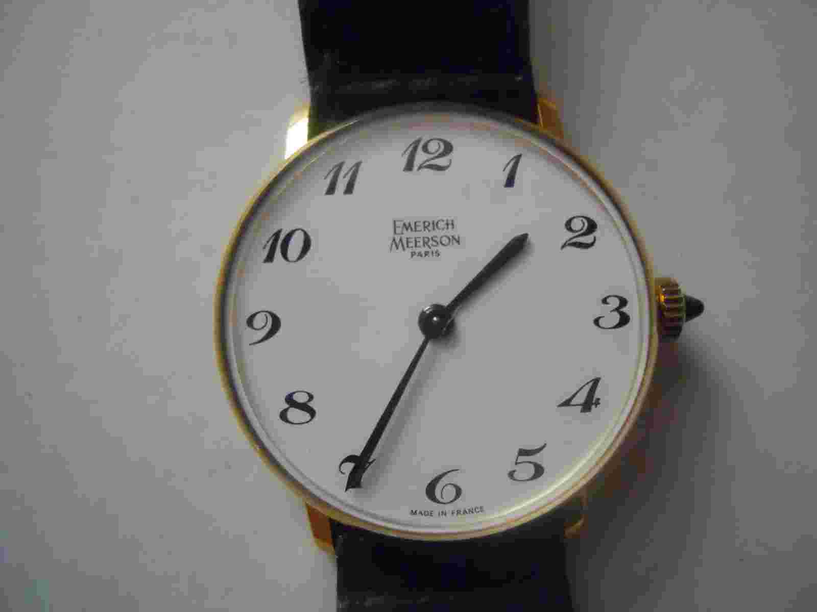 Vintage Emerich Meerson women's Black leather,winding up & Analog used watch.