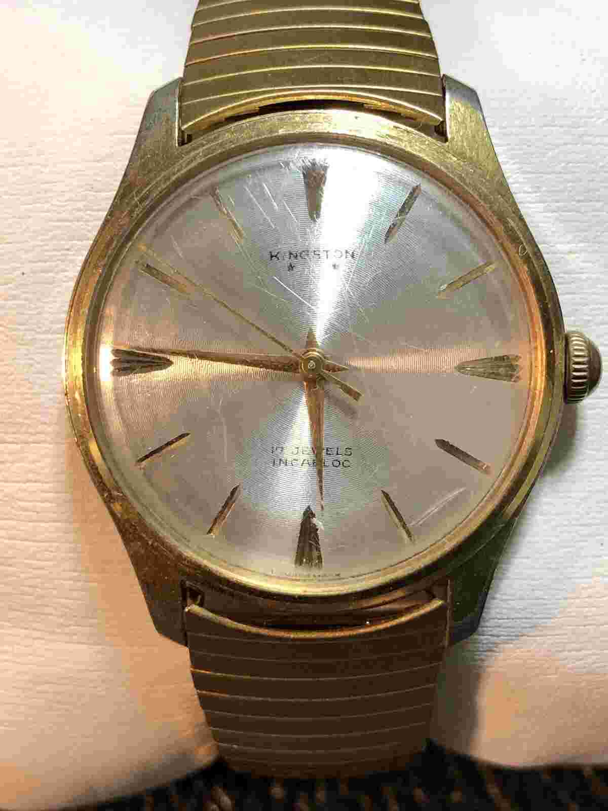 Vintage Swiss Kingston 17 Jewels Mechanical Men’s Watch Gold Tone New Band Runs