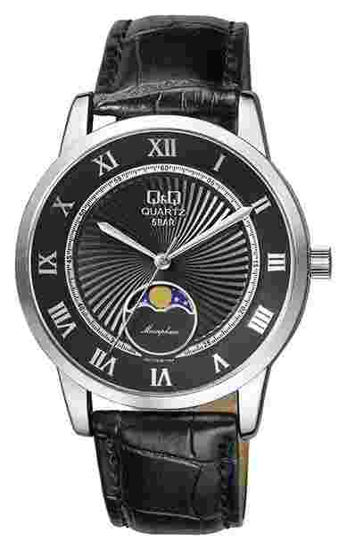 Q & Q Watch by Citizen Moon Phase Black Dial Black Band Men's QZ10J308Y