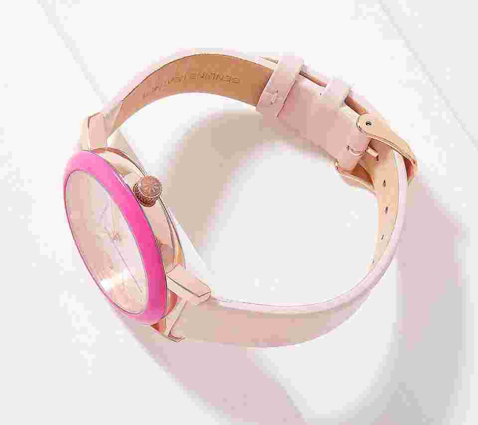 Isaac Mizrahi Live! Watch with Round Colored Bezel, Pink, One Size